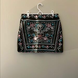 Miami  Embroidered Black and Pink Mini Skirt